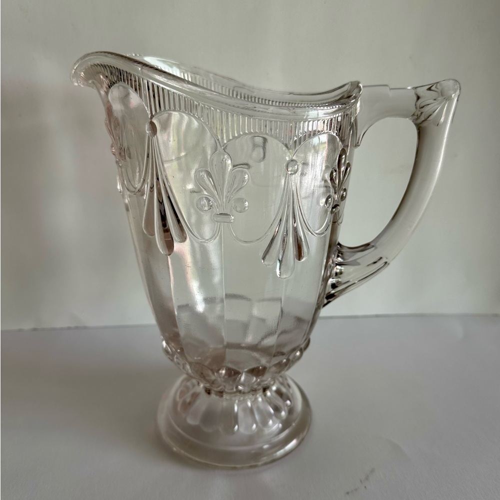 Adams & Company 9” Fleur De Lis & Tassel Clear Pitcher